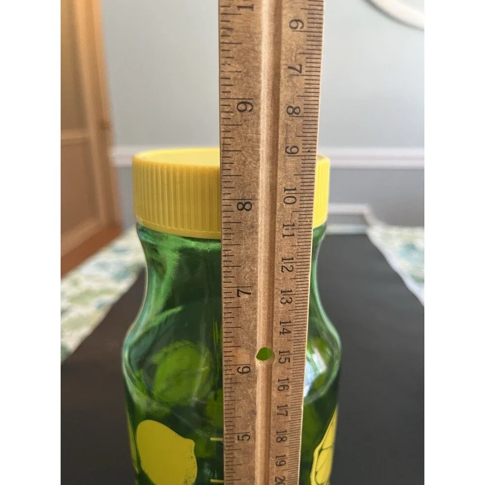 Vintage Anchor Hocking Green Yellow Lemonade Lemon Juice Jar Pitcher Measuring